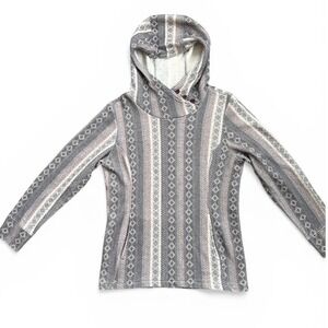 Ibex Merino Wool Blend Hoodie Women M Gray Southwestern Cowl Neck Excellent